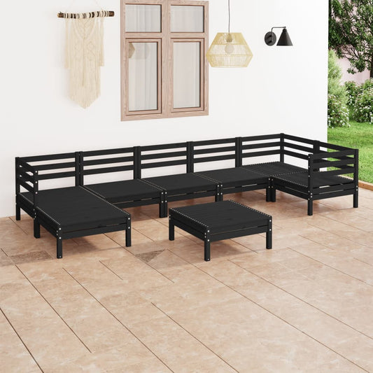 vidaXL 8 Piece Garden Lounge Set Solid Wood Pine Black