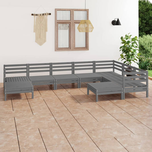 vidaXL 9 Piece Garden Lounge Set Solid Wood Pine Grey