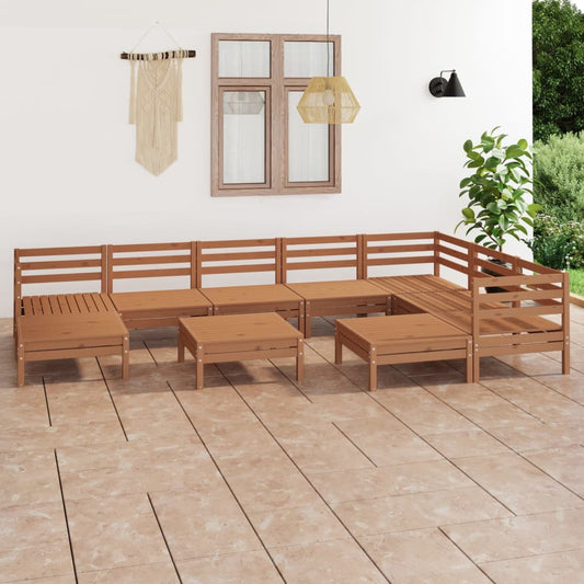 vidaXL 10 Piece Garden Lounge Set Solid Wood Pine Honey Brown
