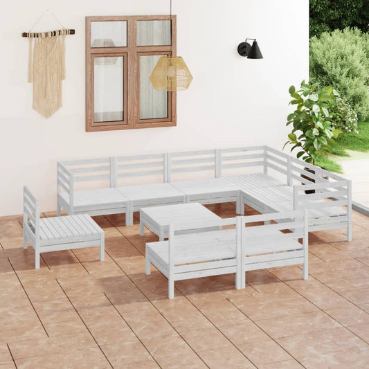 vidaXL 10 Piece Garden Lounge Set Solid Wood Pine White