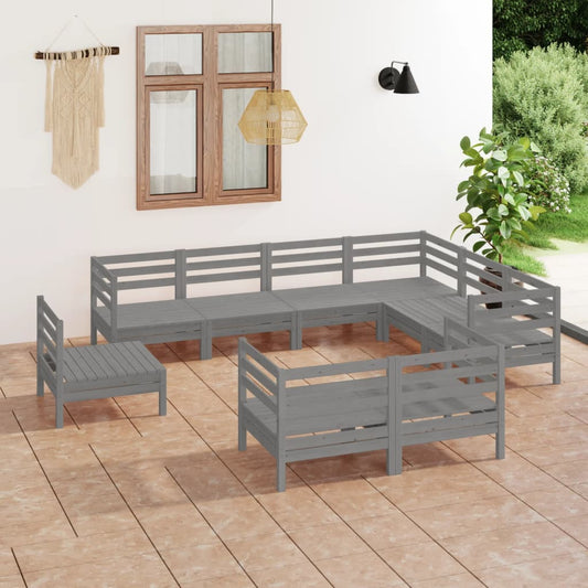 vidaXL 9 Piece Garden Lounge Set Solid Wood Pine Grey