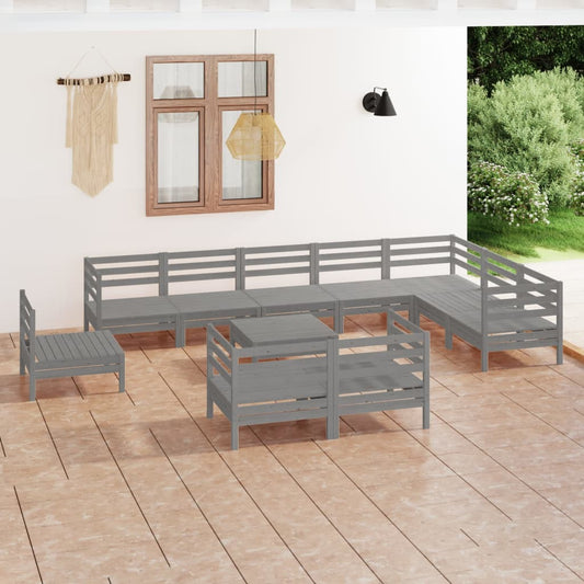 vidaXL 11 Piece Garden Lounge Set Solid Wood Pine Grey