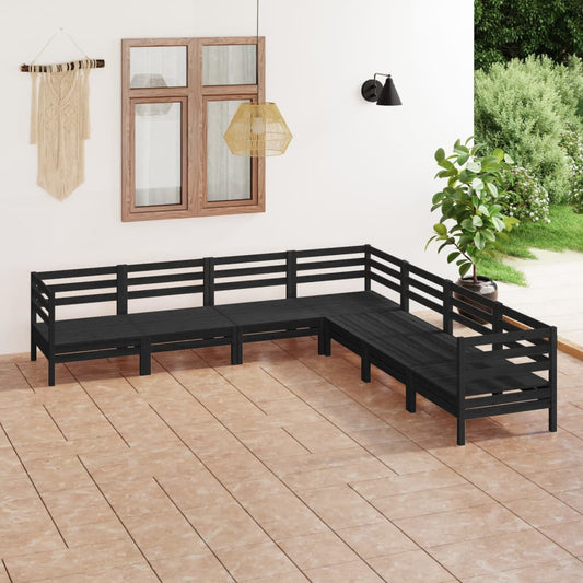 vidaXL 7 Piece Garden Lounge Set Solid Wood Pine Black