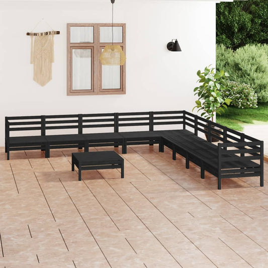 vidaXL 10 Piece Garden Lounge Set Solid Wood Pine Black