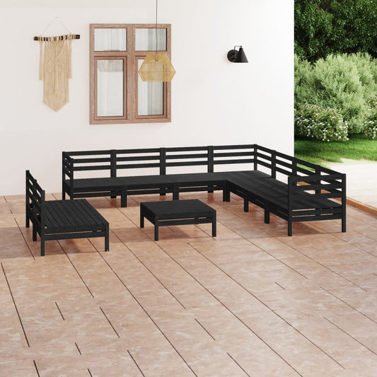 vidaXL 10 Piece Garden Lounge Set Solid Wood Pine Black