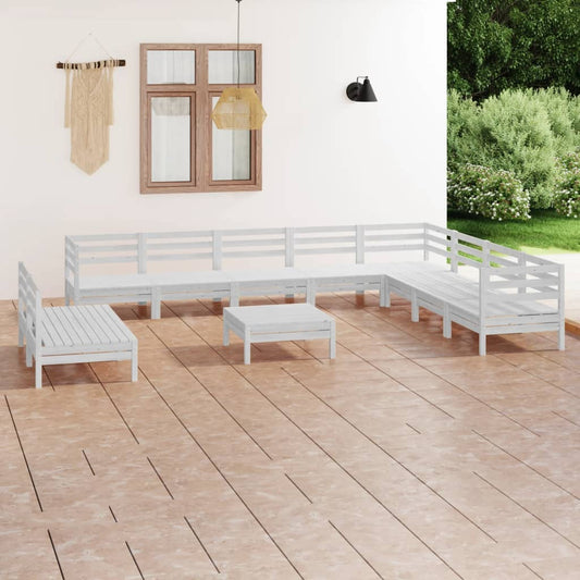 vidaXL 11 Piece Garden Lounge Set Solid Wood Pine White