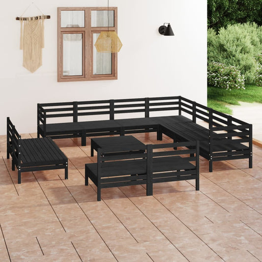 vidaXL 12 Piece Garden Lounge Set Solid Wood Pine Black