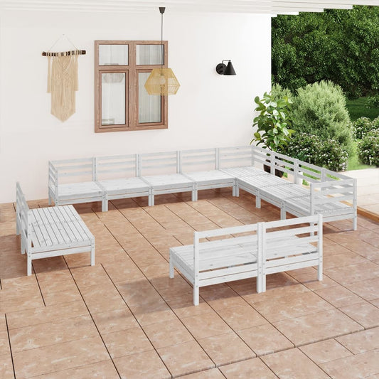 vidaXL 12 Piece Garden Lounge Set Solid Wood Pine White