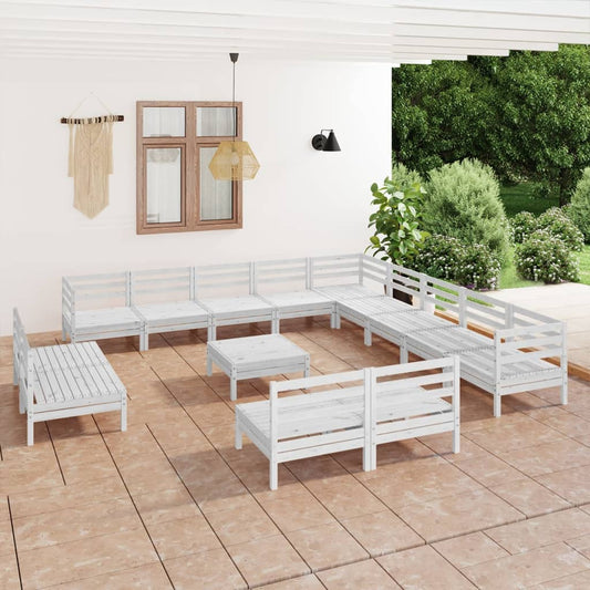 vidaXL 14 Piece Garden Lounge Set Solid Wood Pine White