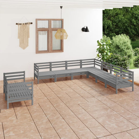 vidaXL 9 Piece Garden Lounge Set Solid Wood Pine Grey