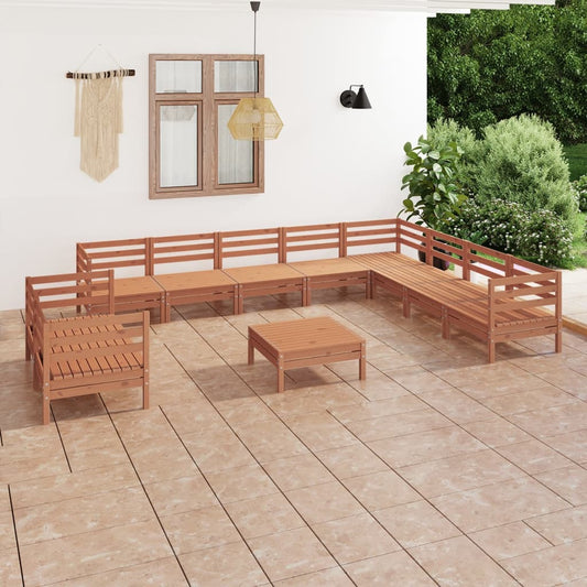 vidaXL 11 Piece Garden Lounge Set Solid Wood Pine Honey Brown