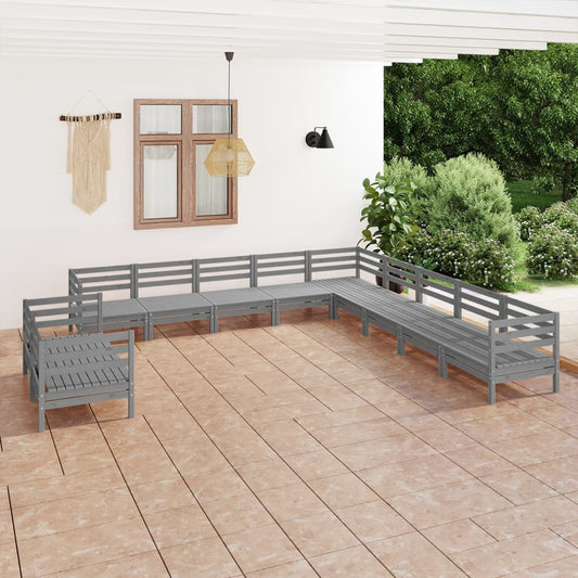 vidaXL 11 Piece Garden Lounge Set Solid Wood Pine Grey