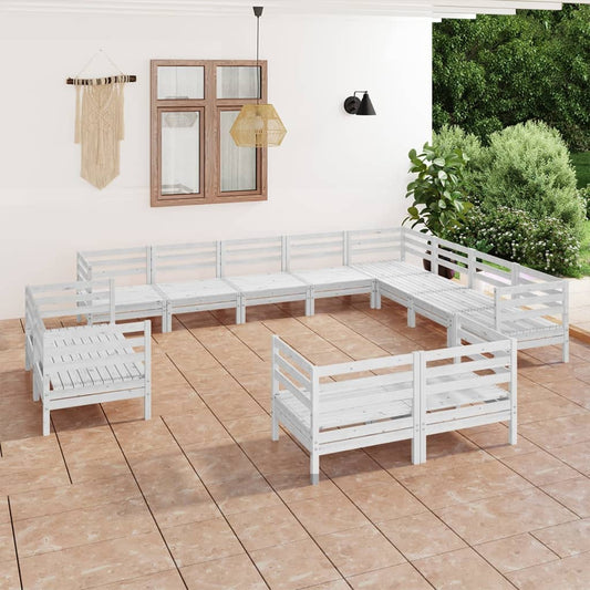 vidaXL 12 Piece Garden Lounge Set Solid Wood Pine White