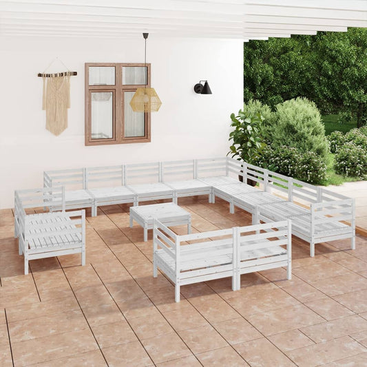vidaXL 14 Piece Garden Lounge Set Solid Wood Pine White
