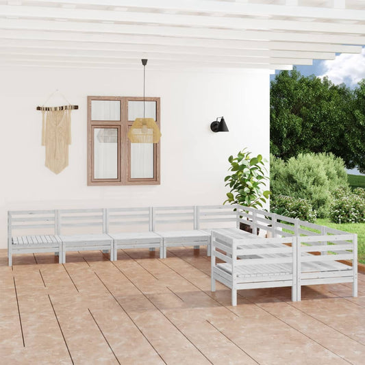 vidaXL 10 Piece Garden Lounge Set White Solid Wood Pine