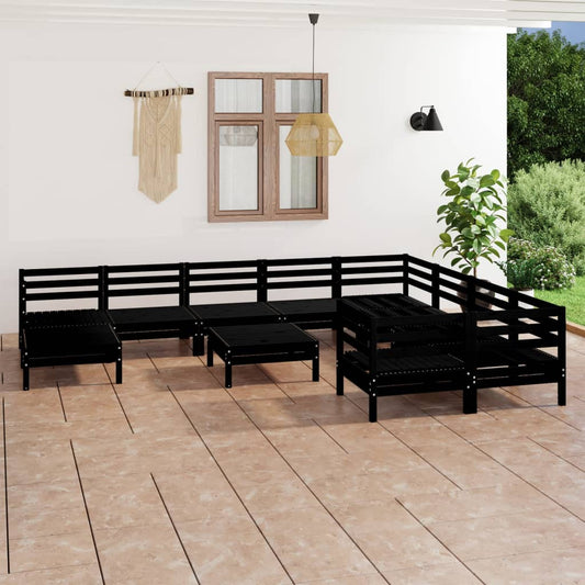 vidaXL 11 Piece Garden Lounge Set Black Solid Wood Pine