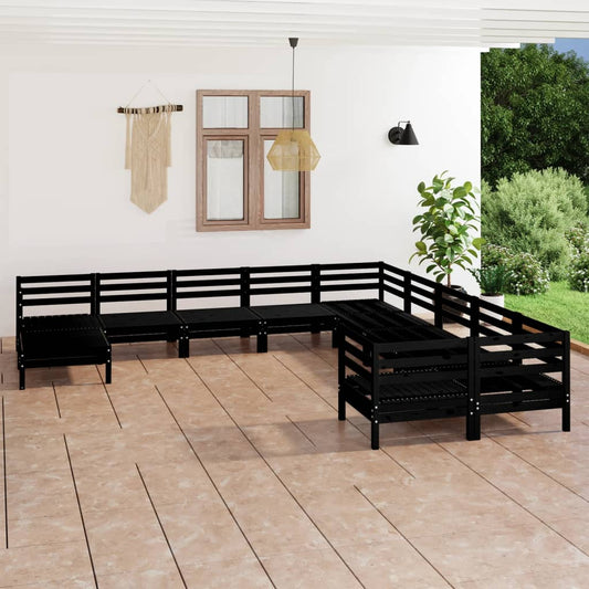 vidaXL 11 Piece Garden Lounge Set Black Solid Wood Pine