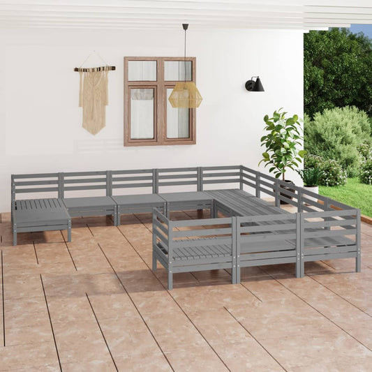 vidaXL 12 Piece Garden Lounge Set Grey Solid Wood Pine