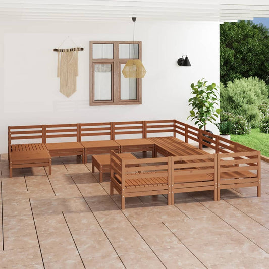 vidaXL 13 Piece Garden Lounge Set Honey Brown Solid Wood Pine