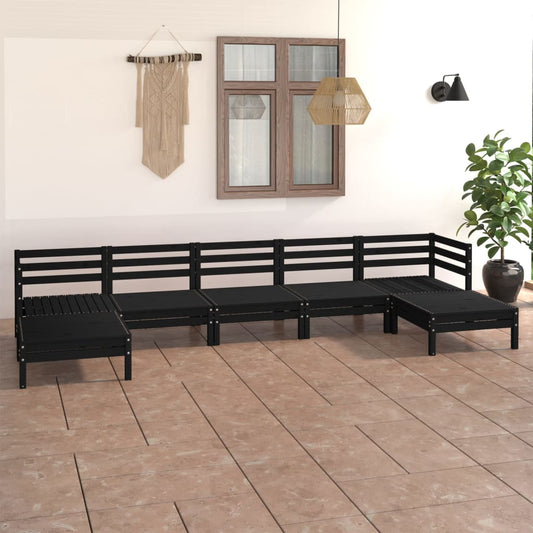 vidaXL 7 Piece Garden Lounge Set Black Solid Wood Pine