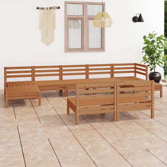vidaXL 9 Piece Garden Lounge Set Honey Brown Solid Wood Pine
