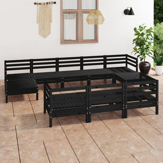 vidaXL 10 Piece Garden Lounge Set Black Solid Wood Pine