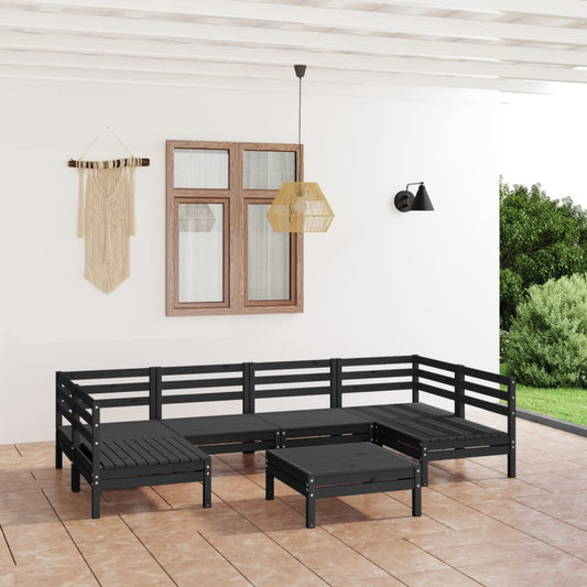 vidaXL 7 Piece Garden Lounge Set Black Solid Wood Pine