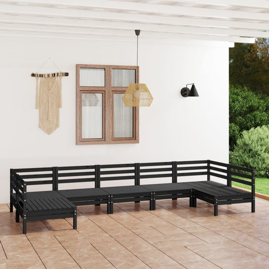 vidaXL 7 Piece Garden Lounge Set Black Solid Wood Pine