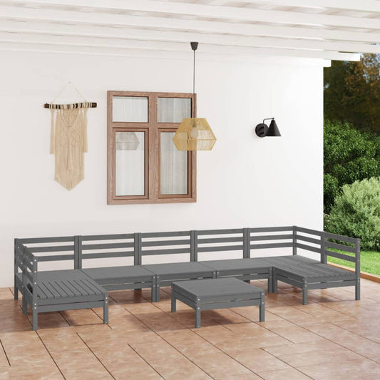 vidaXL 8 Piece Garden Lounge Set Grey Solid Wood Pine