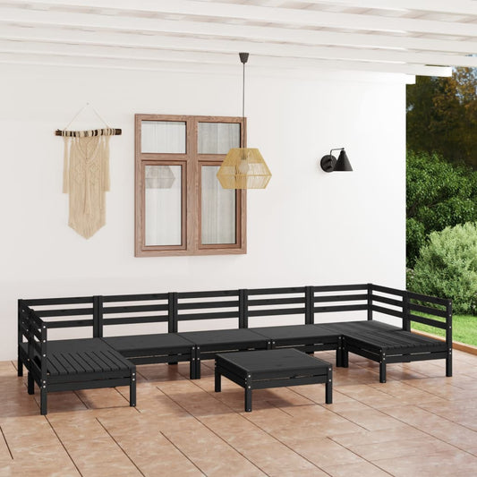 vidaXL 8 Piece Garden Lounge Set Black Solid Wood Pine