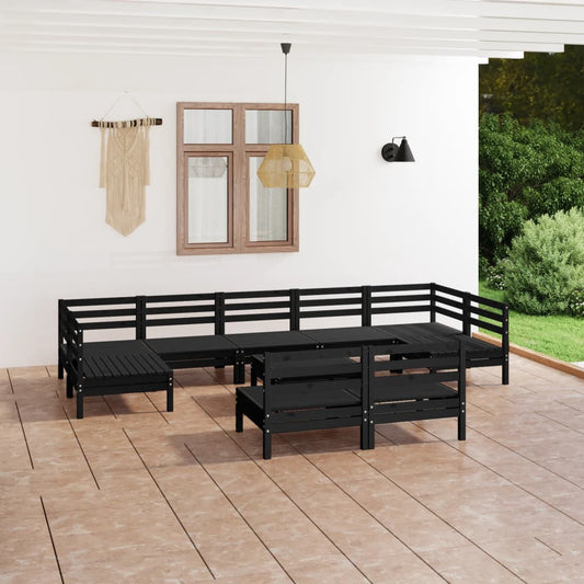 vidaXL 10 Piece Garden Lounge Set Black Solid Wood Pine