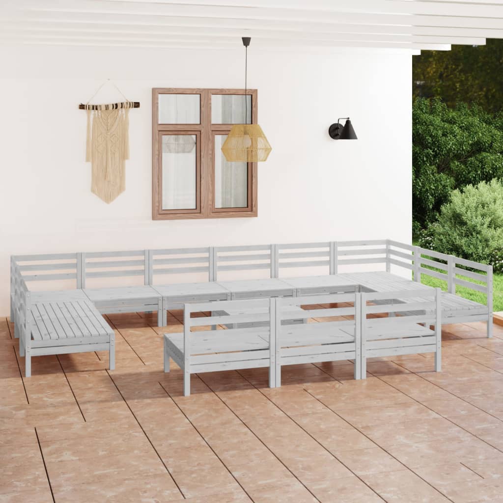 vidaXL 14 Piece Garden Lounge Set White Solid Wood Pine
