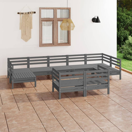 vidaXL 9 Piece Garden Lounge Set Grey Solid Wood Pine