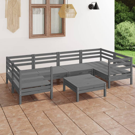 vidaXL 7 Piece Garden Lounge Set Grey Solid Wood Pine