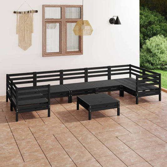 vidaXL 8 Piece Garden Lounge Set Black Solid Wood Pine