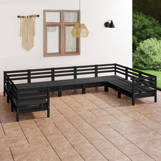 vidaXL 9 Piece Garden Lounge Set Black Solid Wood Pine