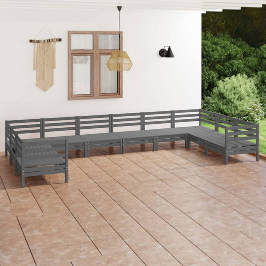 vidaXL 10 Piece Garden Lounge Set Grey Solid Wood Pine