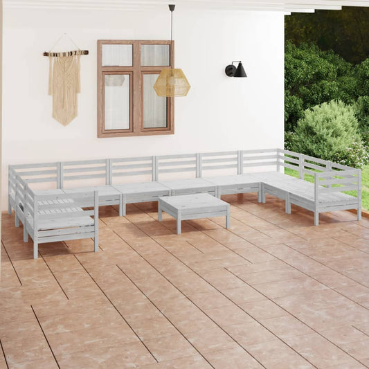 vidaXL 11 Piece Garden Lounge Set White Solid Wood Pine