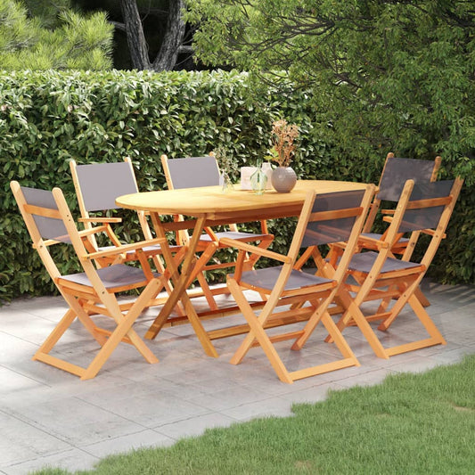 vidaXL 7 Piece Outdoor Dining Set Grey Solid Eucalyptus Wood&Textilene