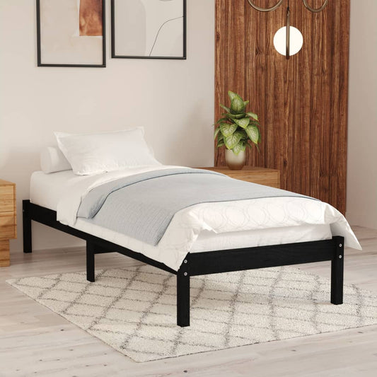 vidaXL Bed Frame Black Solid Wood Pine 100x200 cm