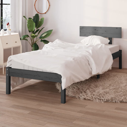vidaXL Bed Frame Grey Solid Wood Pine 90x190 cm Single