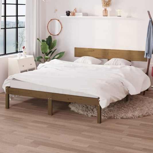 vidaXL Bed Frame Honey Brown Solid Wood Pine 135x190 cm Double
