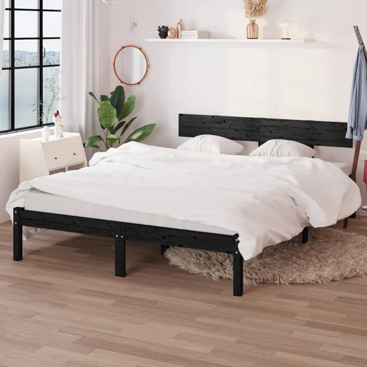 vidaXL Bed Frame Black Solid Wood Pine 160x200 cm