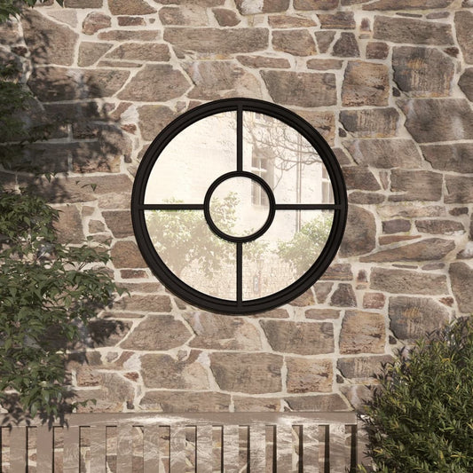 vidaXL Garden Mirror Black 60x4 cm Iron Round for Outdoor Use