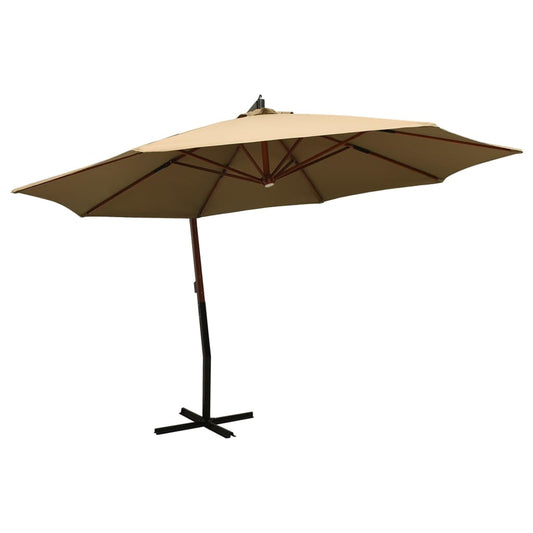 vidaXL Hanging Parasol with Wooden Pole 350 cm Taupe