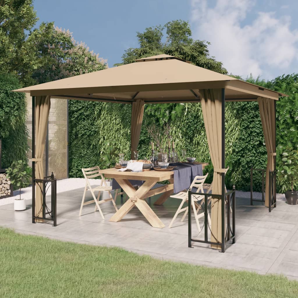 vidaXL Gazebo with Sidewalls&Double Roofs 3x3 m Taupe
