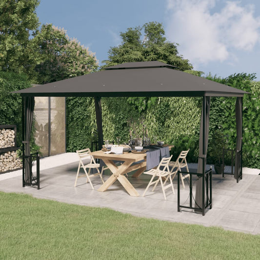 vidaXL Gazebo with Sidewalls&Double Roofs 3x4 m Anthracite