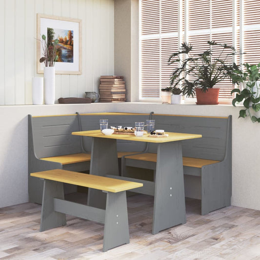 vidaXL 3 Piece Dining Set Honey Brown and Grey Solid Wood Pine