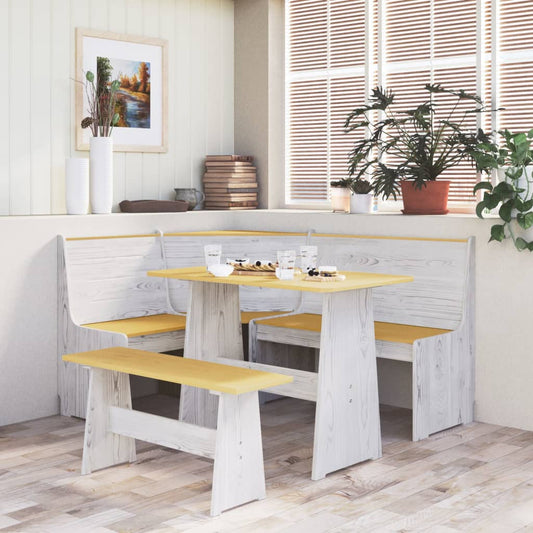 vidaXL 3 Piece Dining Set Honey Brown and White Solid Wood Pine