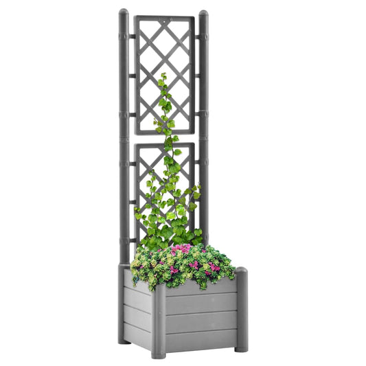 vidaXL Garden Planter with Trellis 43x43x142 cm PP Stone Grey